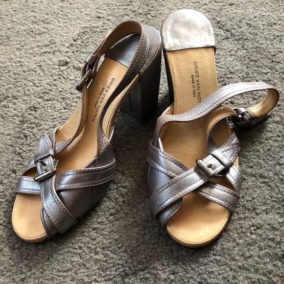 Dries Van Noten Metallic Block Heel Sandal 39.5 - Picture 7 of 14